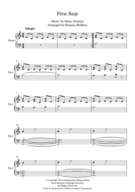 Free Sheet Music First Step From Interstellar Piano