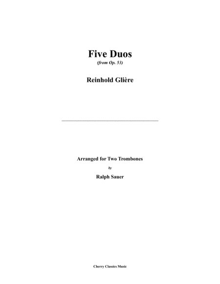 Five Duos From Op 53 For Two Trombones Sheet Music