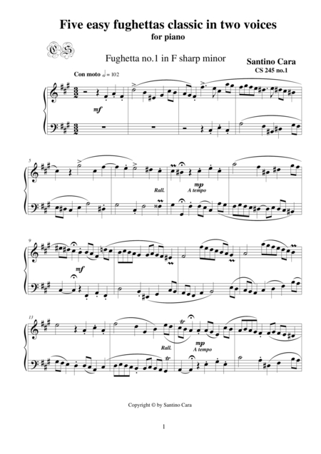 Five Easy Fughettas Classic In Two Voices For Piano Sheet Music