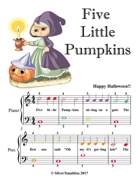 Five Little Pumpkins Easiest Piano Sheet Music With Colored Notes Sheet Music