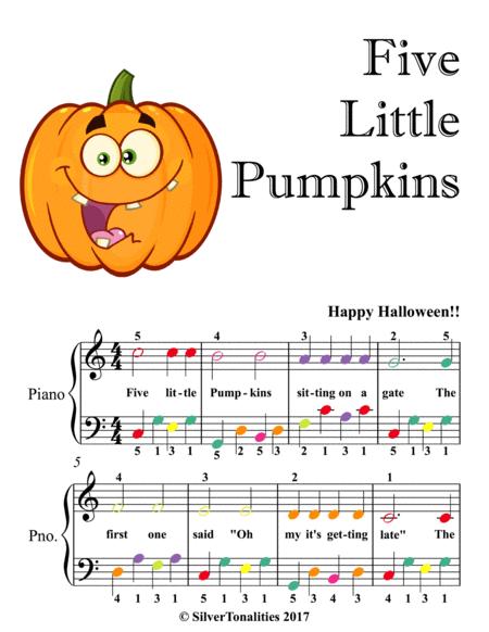 Five Little Pumpkins Easy Piano Sheet Music With Colored Notes Sheet Music