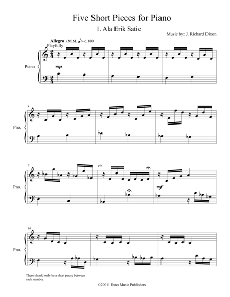 Five Short Pieces For Piano Sheet Music