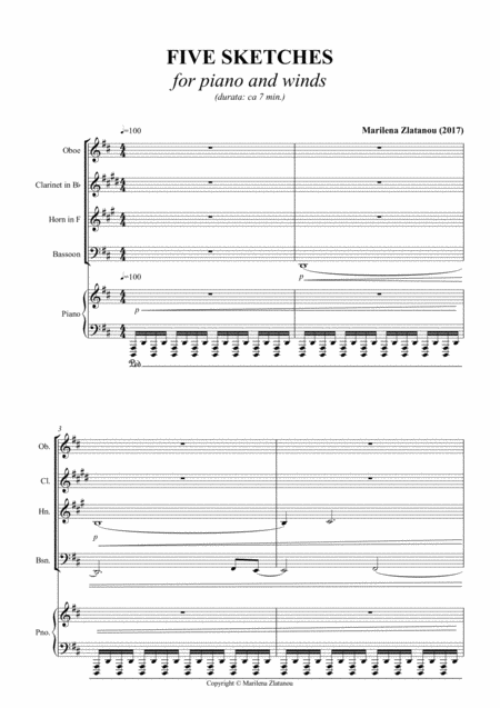 Five Sketsches Quintet For Woodwinds Oboe Clarinet In Bb Horn Bassoon And Piano Sheet Music