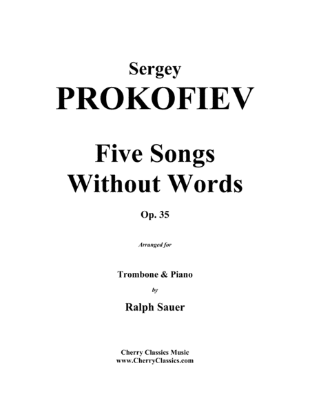 Five Songs Without Words Op 35 For Trombone Piano Sheet Music