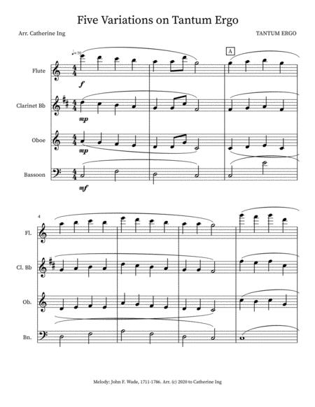 Five Variations On Tantum Ergo For Woodwind Quartet Sheet Music