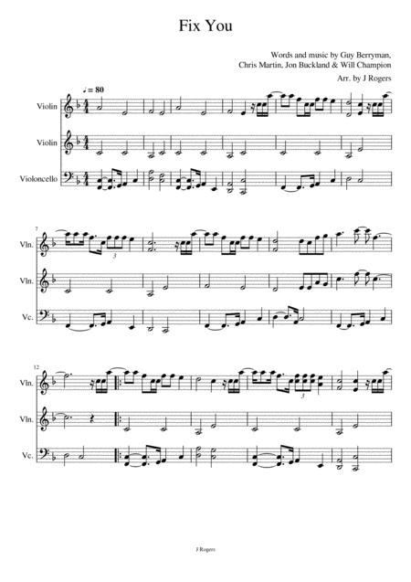 Fix You String Trio 2 Violins Cello Sheet Music