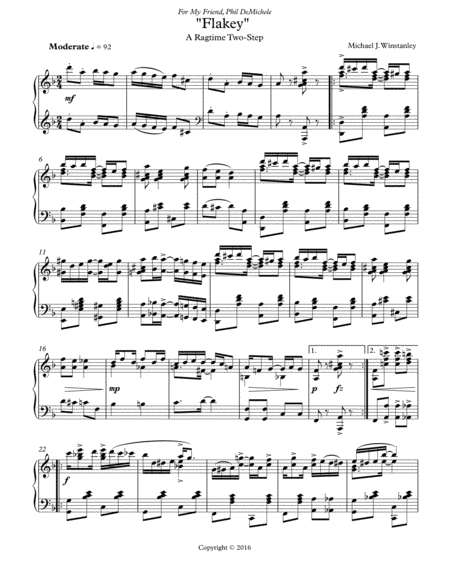 Free Sheet Music Flakey A Ragtime Two Step