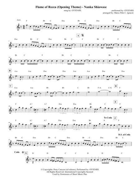 Free Sheet Music Flame Of Recca Opening Theme Nanka Shiawase