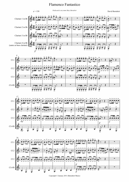 Flamenco Fantastico For Clarinet Quartet Sheet Music