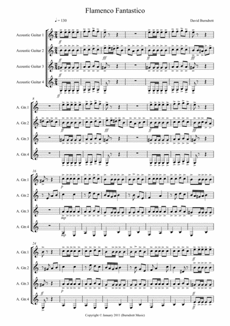 Flamenco Fantastico For Guitar Quartet Sheet Music