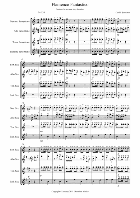 Free Sheet Music Flamenco Fantastico For Saxophone Quartet