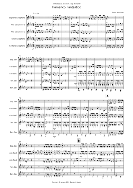 Free Sheet Music Flamenco Fantastico For Saxophone Quintet