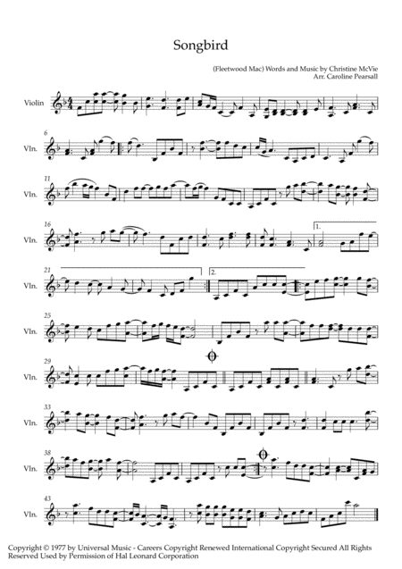 Fleetwood Mac Songbird Violin Solo Sheet Music