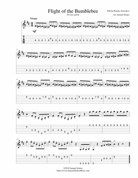 Flight Of The Bumblebee For Easy Guitar With Tab Sheet Music