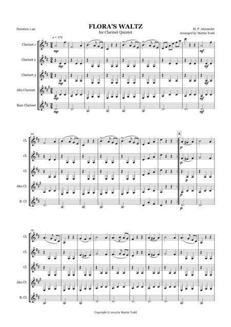 Floras Waltz For Clarinet Quintet Sheet Music