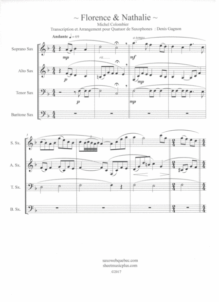 Florence Nathalie Quatuor De Saxophones Sheet Music