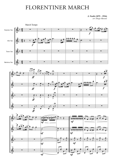 Florentiner March For Saxophone Quartet Sheet Music