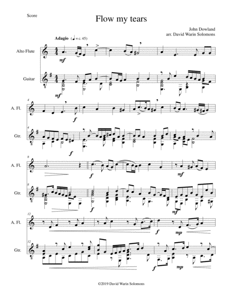 Flow My Tears For Alto Flute And Guitar Without Divisions Sheet Music