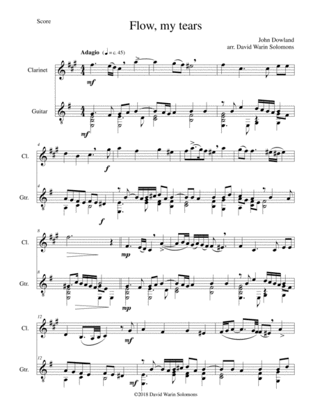 Free Sheet Music Flow My Tears For Clarinet And Guitar With Divisions