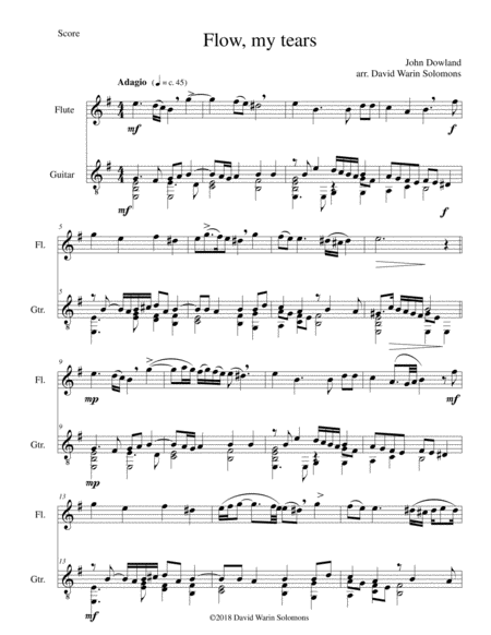 Flow My Tears For Flute And Guitar With Divisions Sheet Music