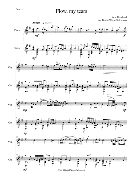 Free Sheet Music Flow My Tears For Violin And Guitar With Divisions