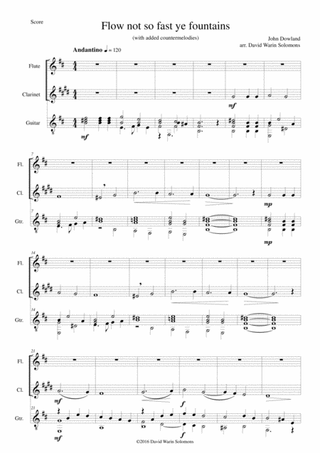 Flow Not So Fast Ye Fountains For Flute Clarinet And Guitar Sheet Music