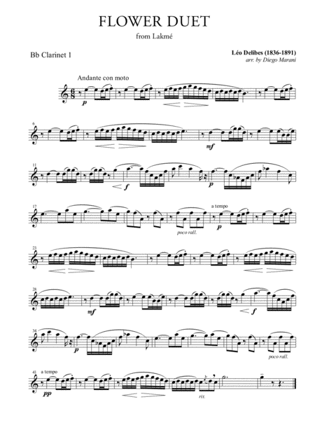 Free Sheet Music Flower Duet For Clarinet Quartet