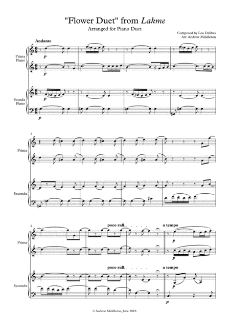 Flower Duet From Lake For Piano Duet Sheet Music