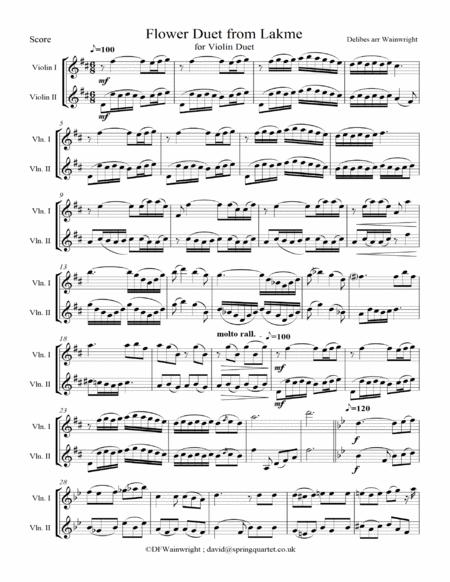 Flower Duet From Lakme By Delibes Arranged For Two Violins Sheet Music