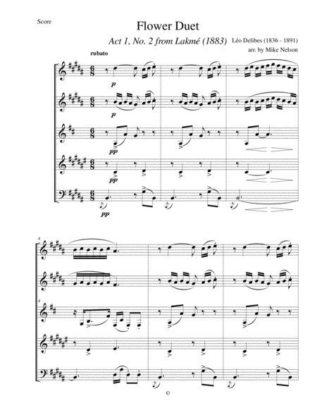 Free Sheet Music Flower Duet From Lakme Wind Quintet