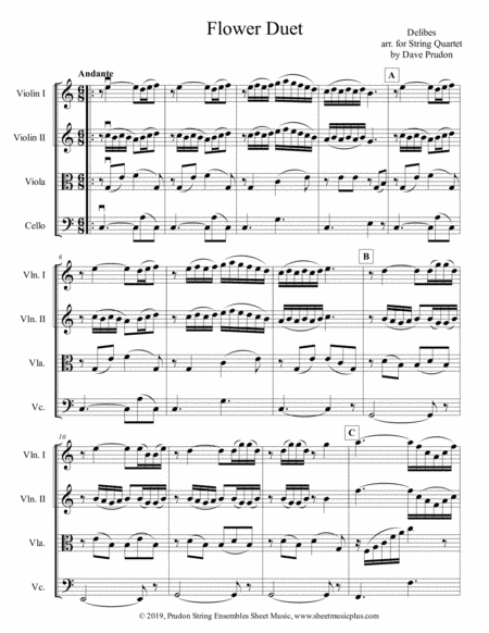 Flower Duet In C Major For String Quartet Sheet Music