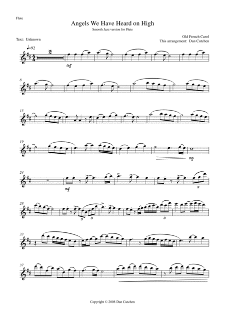 Flute Angels We Have Heard On High Smooth Jazz Arrangement Sheet Music