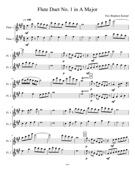 Flute Duet No 1 In A Major Sheet Music