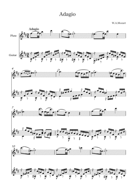 Flute Guitar No 1 D Dur Adagio K 285 Sheet Music