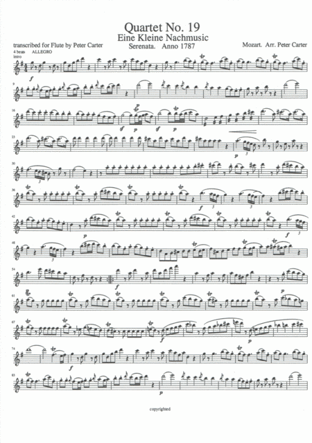 Free Sheet Music Flute Quartet No 19 Eine Kleine Nachmusic