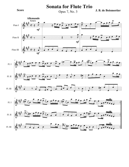 Free Sheet Music Flute Sonata Opus 7 No 3