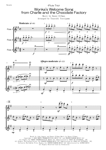 Flute Trio Wonkas Welcome Song From Charlie And The Chocolate Factory Sheet Music