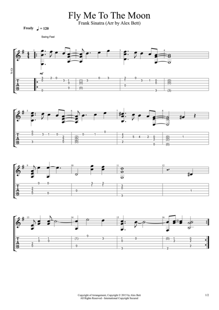 Free Sheet Music Fly Me To The Moon Fingerstyle Guitar