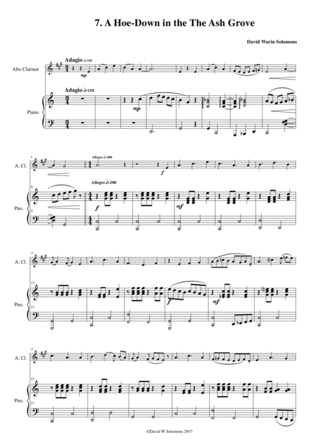 Free Sheet Music Folk Song Snapshots No 7 A Hoe Down In The Ash Grove For Alto Clarinet And Piano