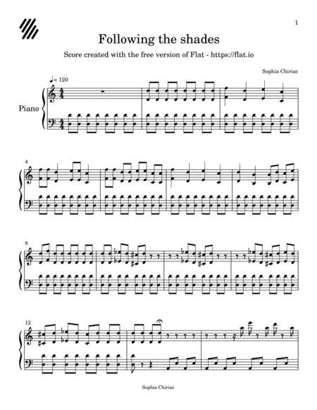 Following The Shades Original Easy Piano Composition Sheet Music