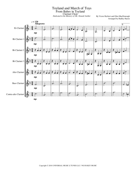 Fontanellette Toyland And March Of The Toys For Clarinet Choir Sheet Music