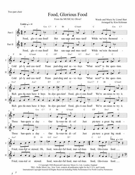 Food Glorious Food For Two Part Choir With Chords Sheet Music