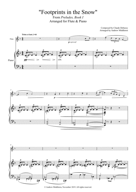 Free Sheet Music Footprints In The Snow Arranged For Flute Piano