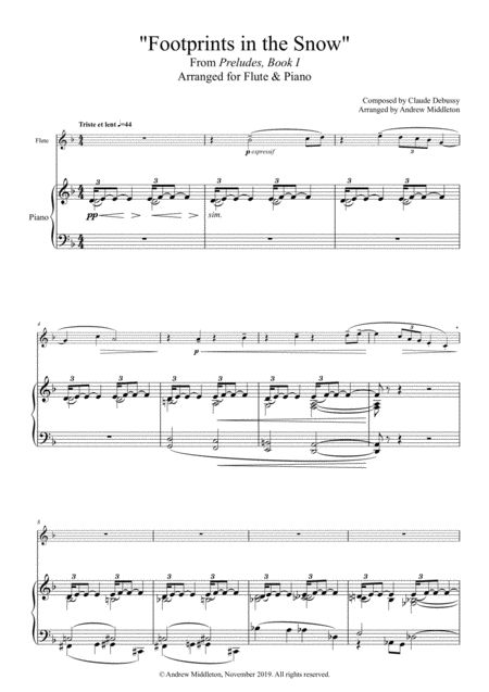 Footprints In The Snow Arranged For Flute Piano Sheet Music