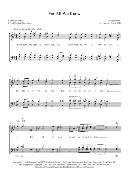 For All We Know Sheet Music