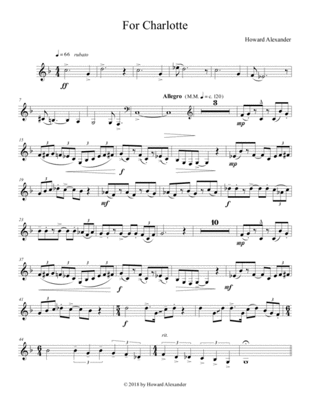 Free Sheet Music For Charlotte For French Horn And Piano