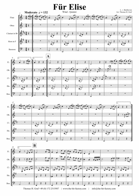 Free Sheet Music For Elise Ludwig Van Beethoven Wind Quintet