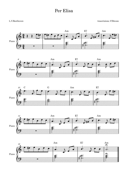 For Elise Very Easy Piano Sheet Music