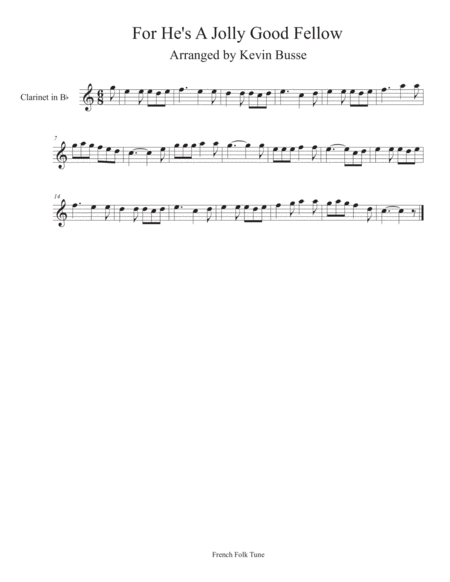 Free Sheet Music For Hes A Jolly Good Fellow Clarinet