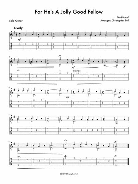 For Hes A Jolly Good Fellow Easy Solo Guitar Sheet Music